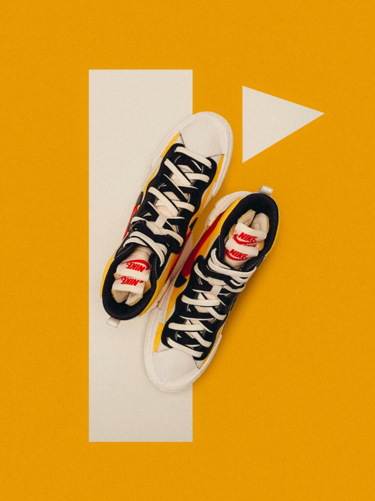 pexels photo 2529159 2529159 Pair of trendy yellow sneakers from above on a geometric pattern background.